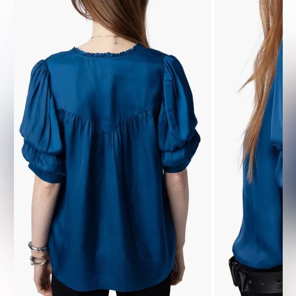 $278 Zadig & Voltaire Taste Bubble Sleeve Satin Top NWT FLAWED - Picture 5 of 12